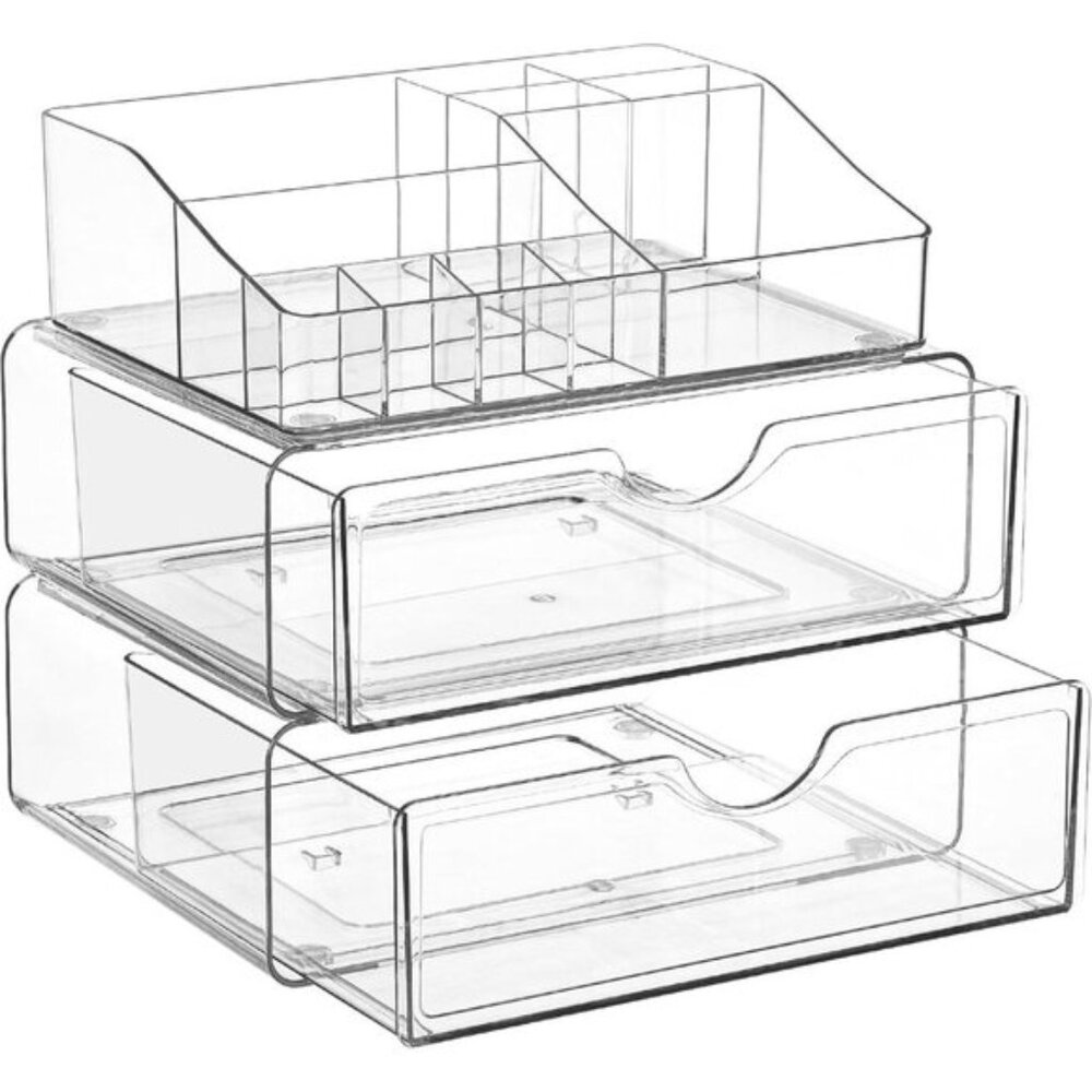 3-Tier Clear Makeup Organizer with Drawer, Cosmetic Storage for Vanity & Bath